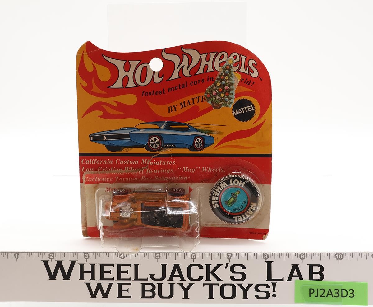 The Demon Orange w/ Card & Bubble 1969 Redline Hot Wheels Mattel Vtg w/ Button