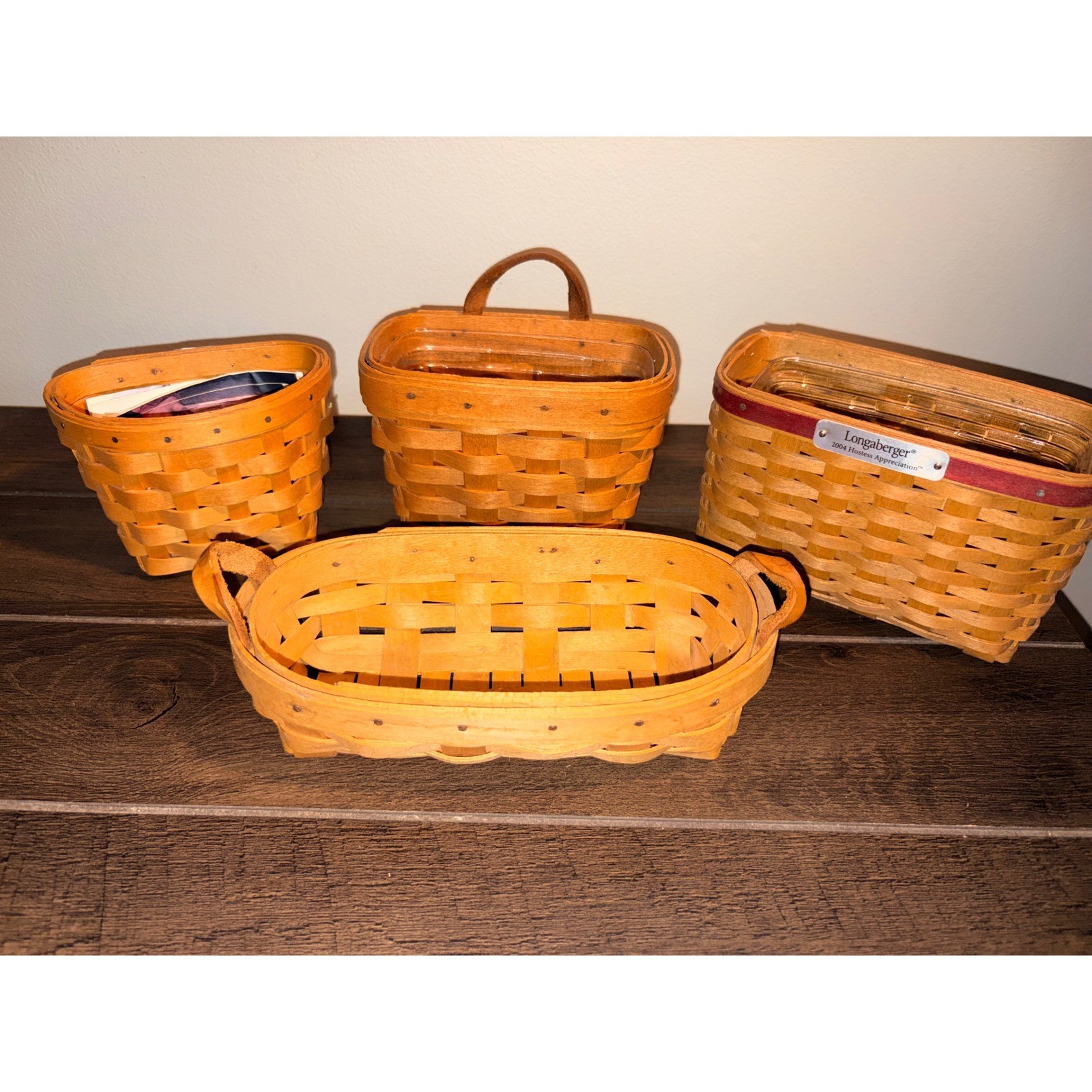 Longaberger Baskets Set of 4 Handwoven 1993-2004 Tea Basket Wall Booking Hostess