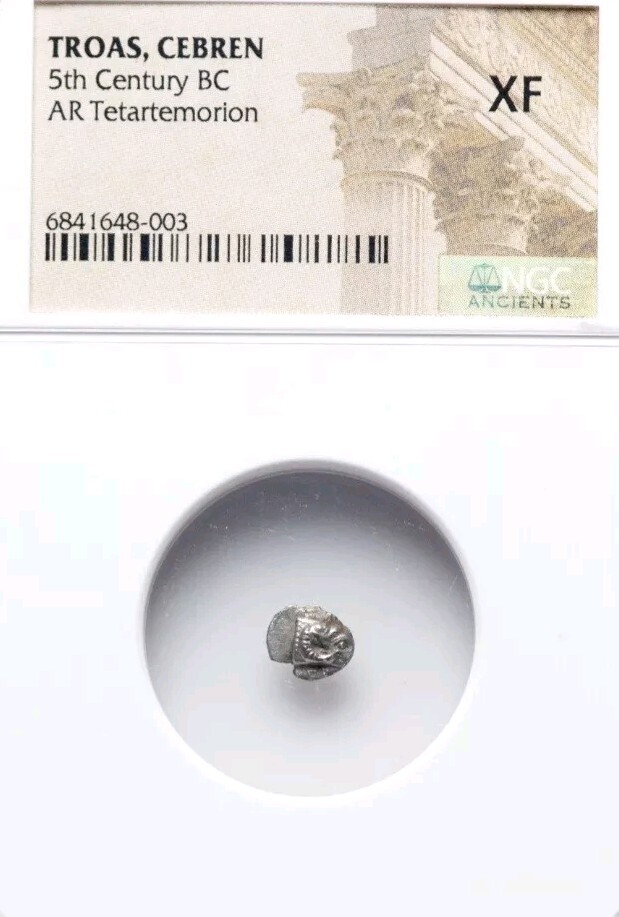 Troas Cebren Tetartemorion Ram Head NGC XF Ancient Silver Coin