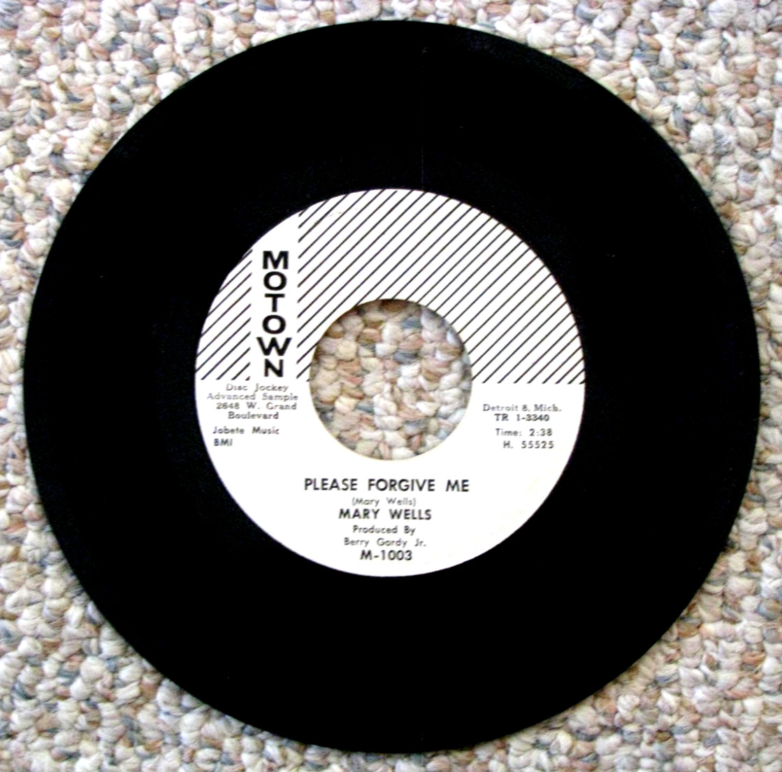 MARY WELLS~PLEASE FORGIVE ME/BYE BYE BABY 45 Motown R&B/Soul Promo Rare Lines