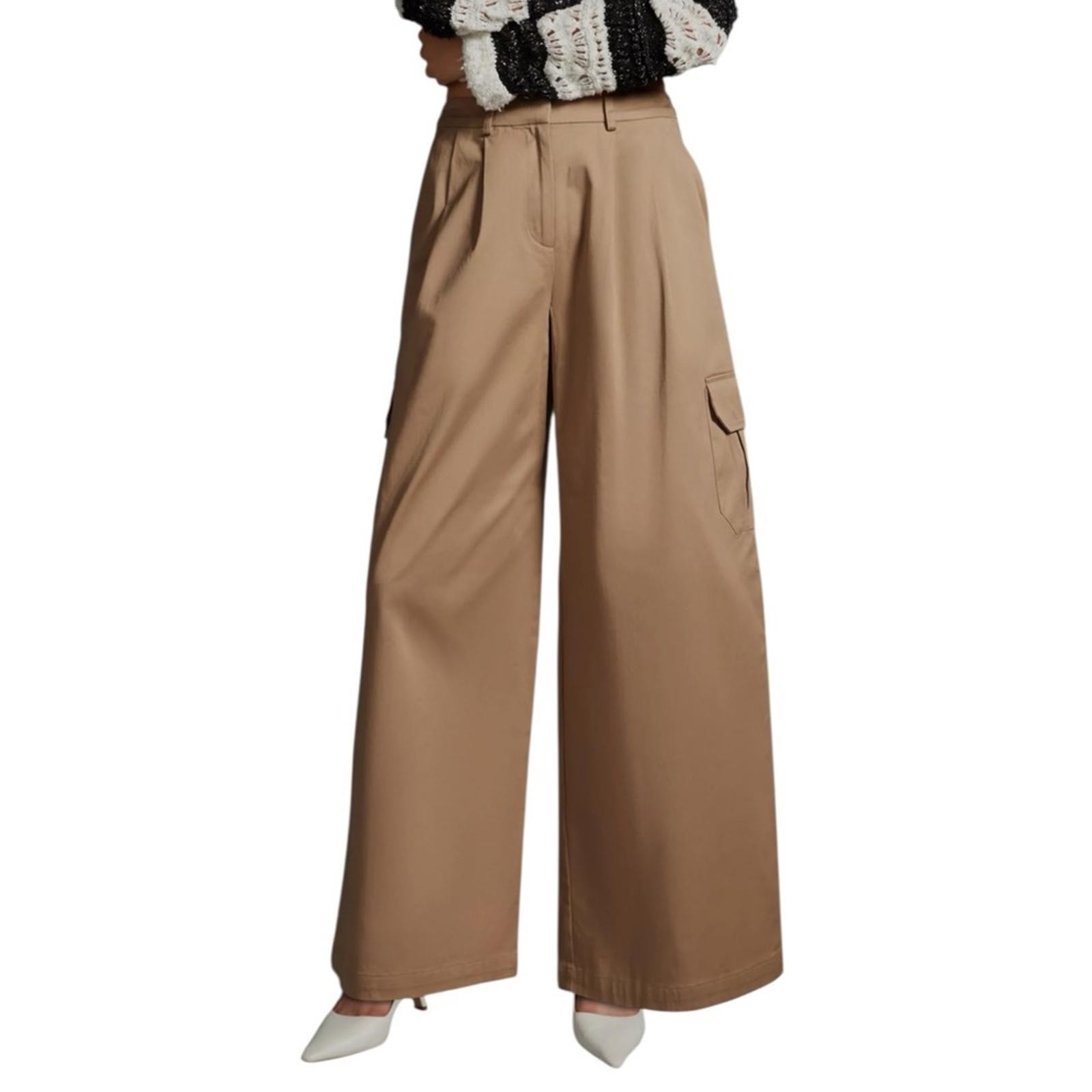 NWT Anthropologie Du Paradis Pleated Wide-Leg Cargo Pants size Large in Beige