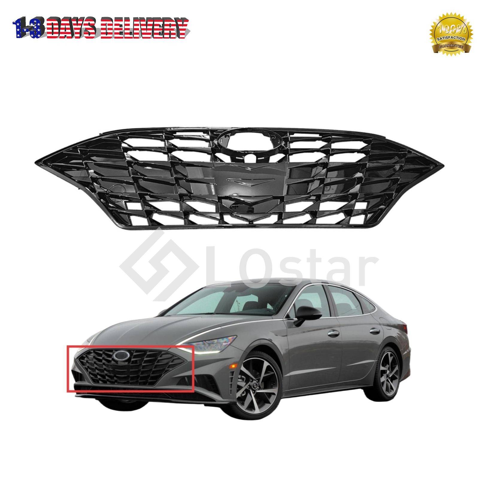 Fits 2020-2022 Hyundai Sonata Front Grille W/O Sensor Hole Gloss Black HY1200230