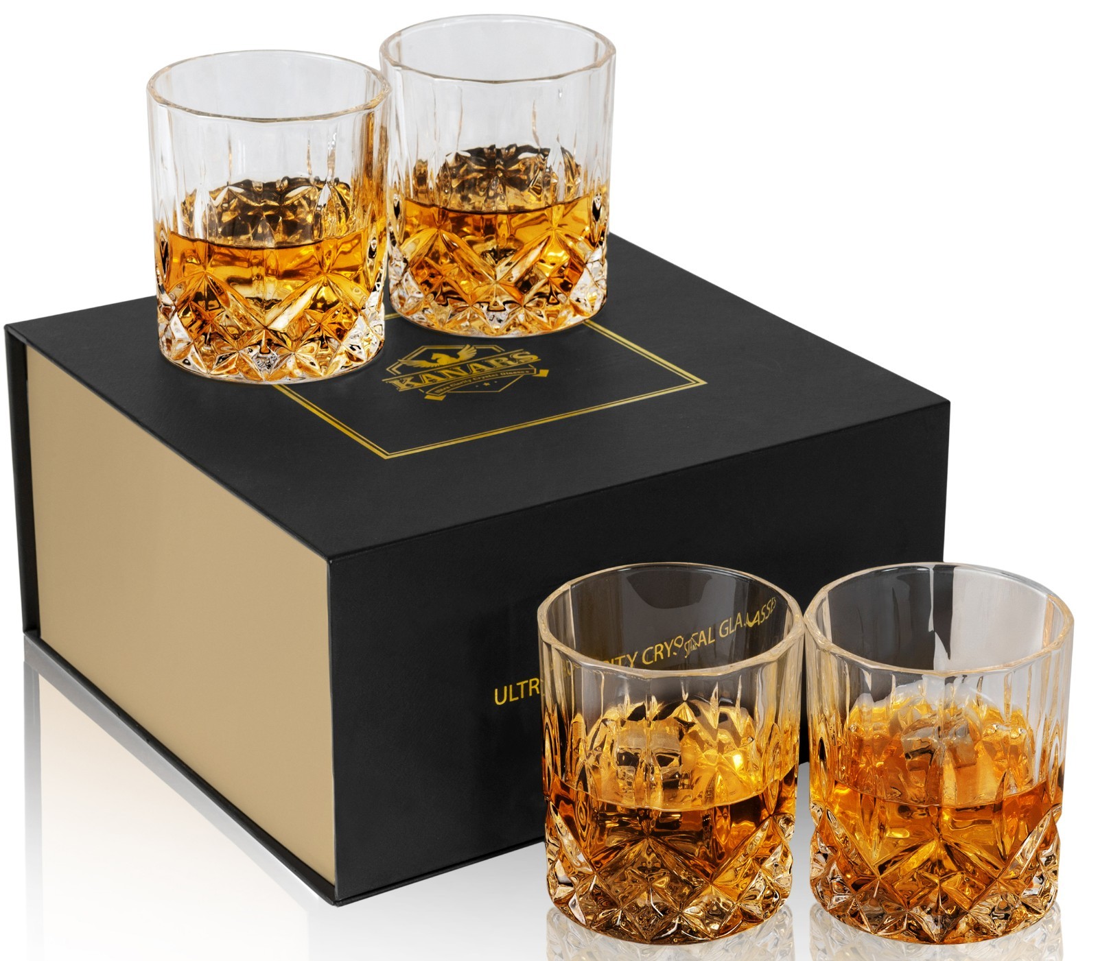 KANARS Whiskey Glasses Set of 4 Old Fashioned Cocktail Scotch Tumbler  10 OZ
