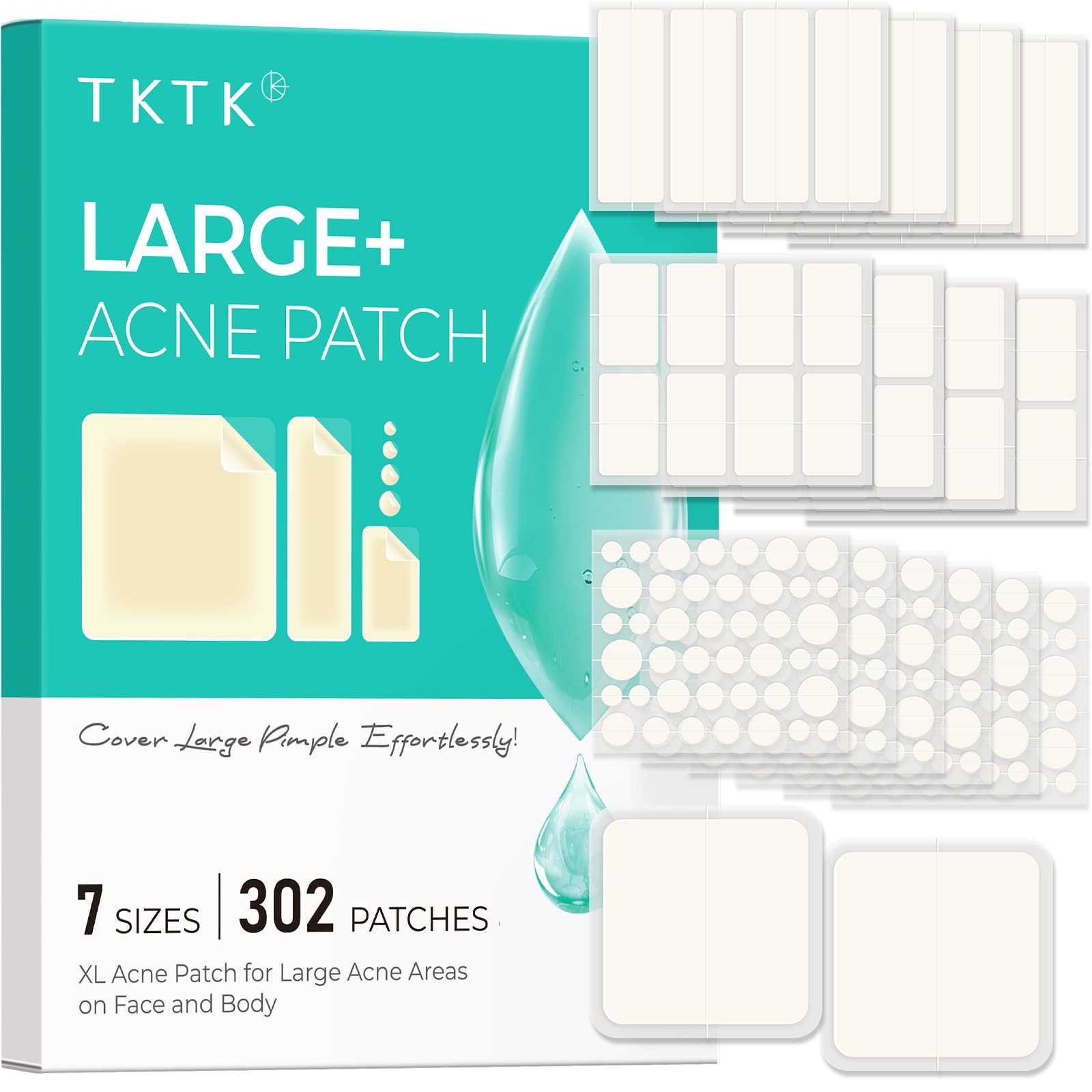 TKTK Large Pimple Patches for Face & Body Zit 302 Count (Pack of 1)