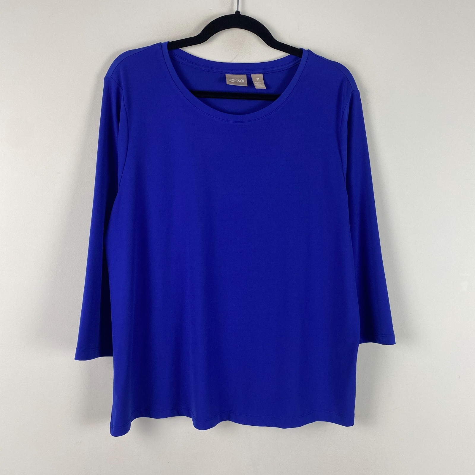 Chicos 3/4 Sleeve Shirt Top Size 3 US XL Stretch Blue Chicos 3/4 Sleeve Shirt Top Size 3 US XL Stretch Blue