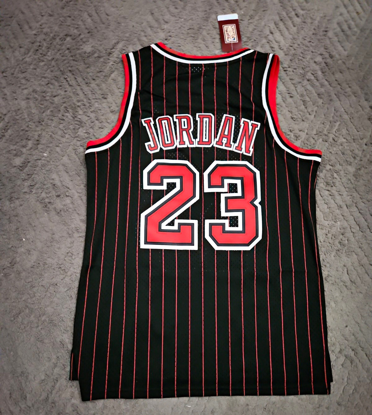 Mitchell & Ness Bulls Michael Jordan #23 Black Pinstripe Jersey NBA Men Size M