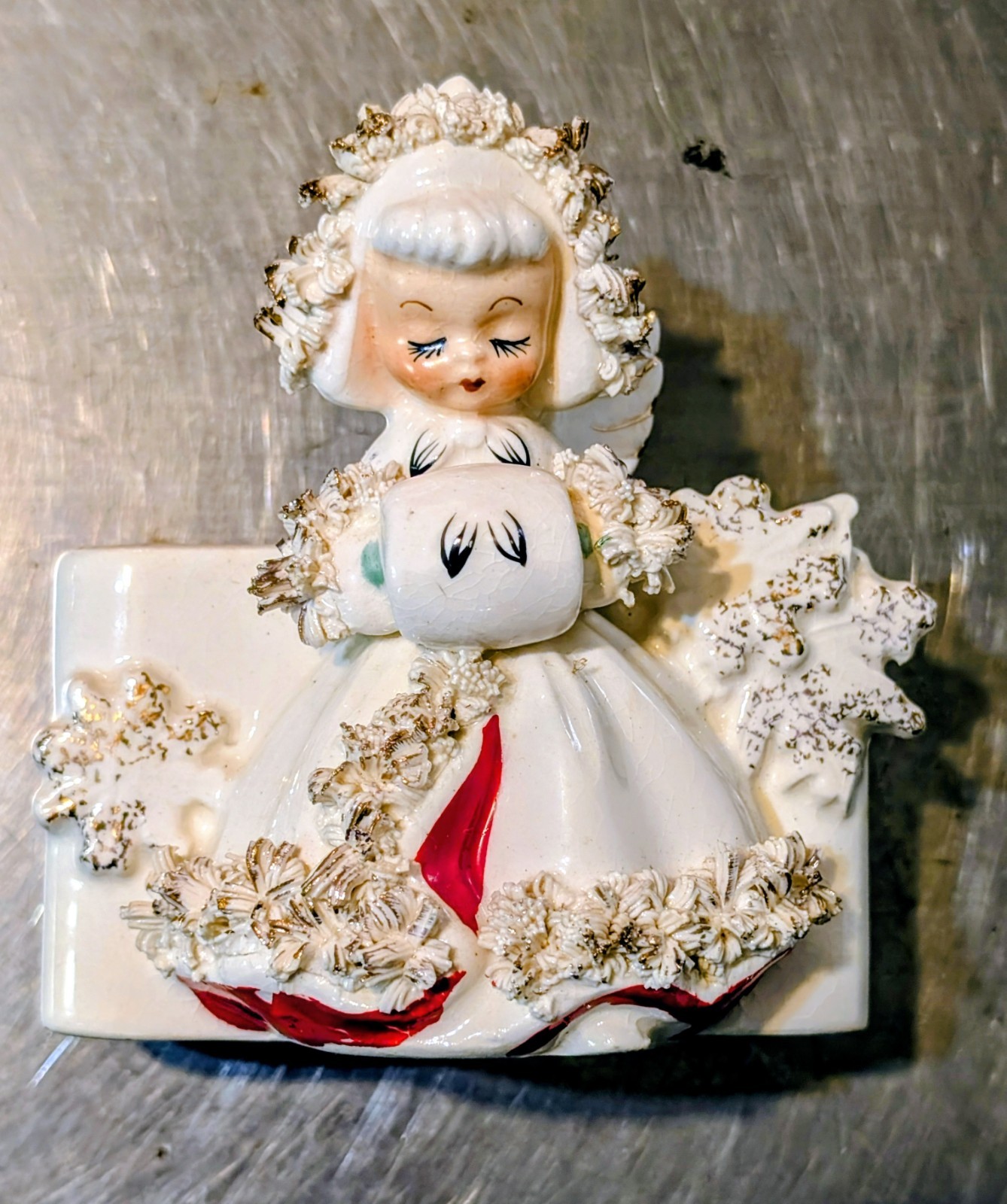 Vintage 1950's Holt Howard Angel Girl Snowflake Planter Christmas Winter Signed 