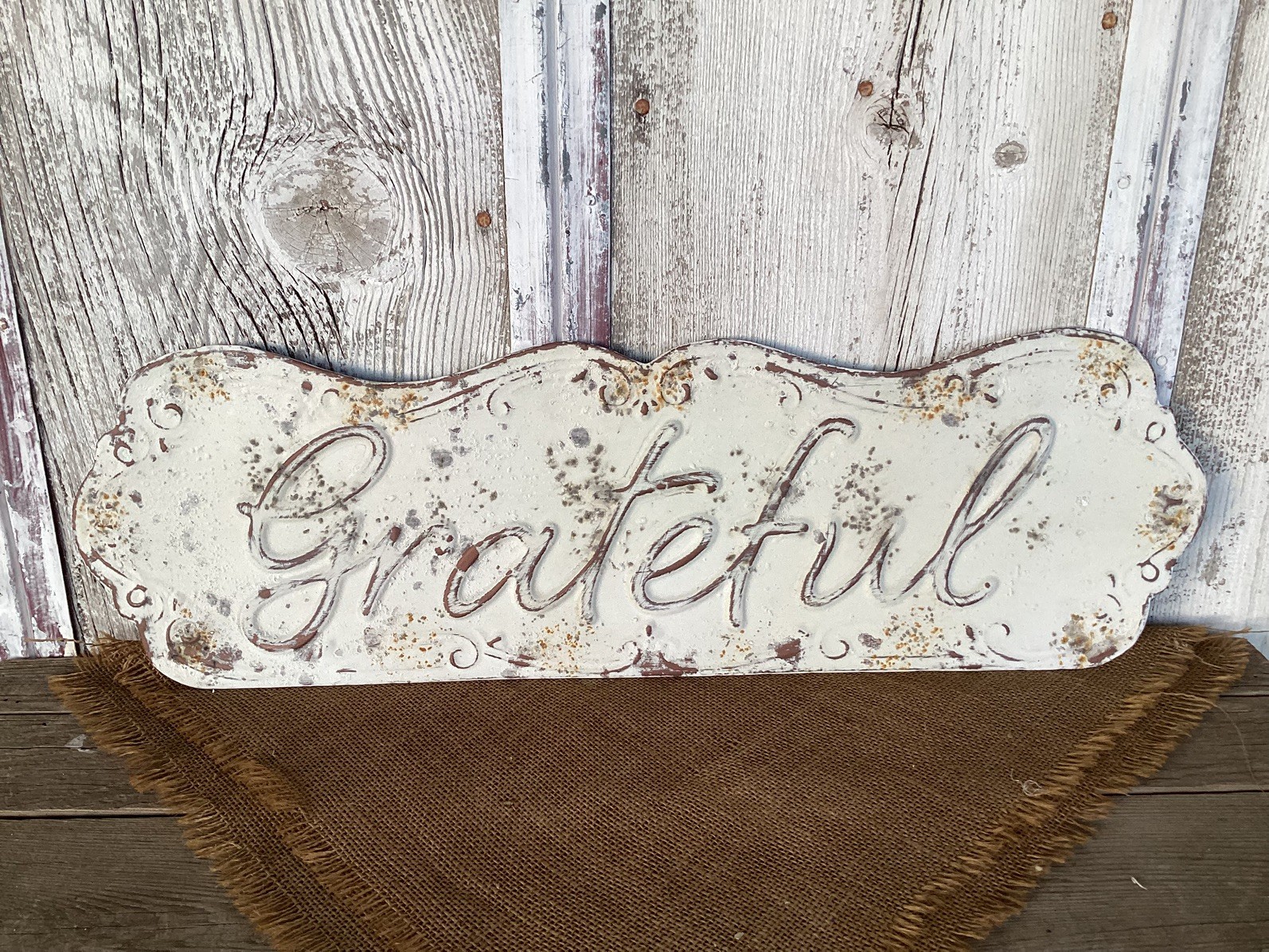 Vintage Inspired Shabby Chic Rustic Metal Grateful Sign Wall Decor Home Decor
