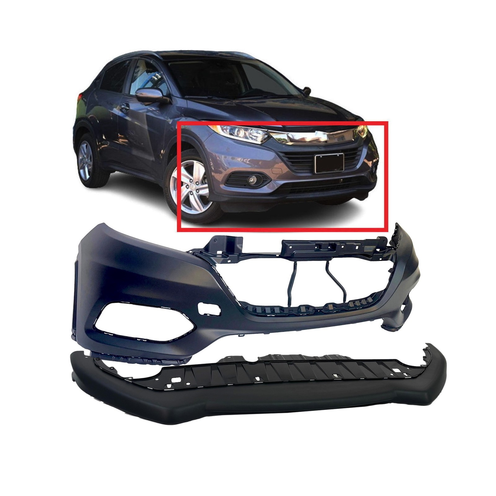 2019-2022 Honda HR-V EX LX 2-Piece Front Bumper Cover Kit HO1000321 HO1015123