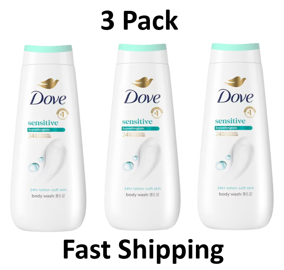 (3 Pack) Dove Body Wash Sensitive Skin Gentle Hypoallergenic All Skin, 11 fl oz