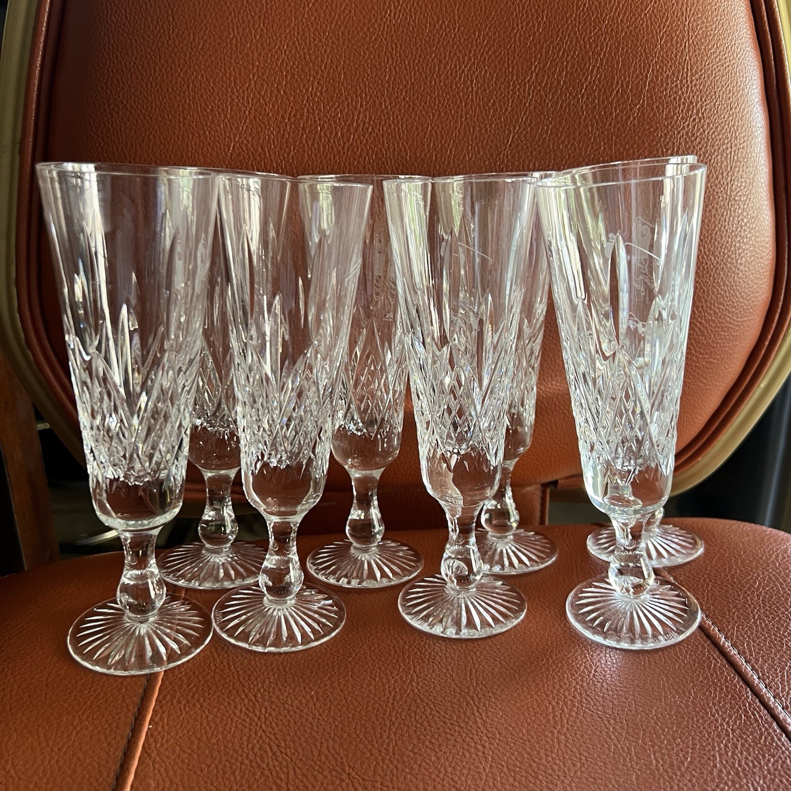 Vintage Stuart Crystal Glengarry Golfer Champagne Flutes Set of 8 England Signed Vintage Stuart Crystal Glengarry Golfer Champagne Flutes Set of 8 England Signed