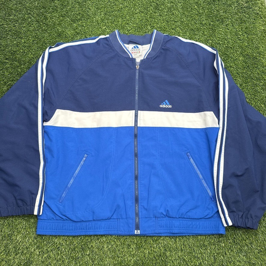 Vintage 90s Adidas Track Suit Jacket Mens Large L Blue Full Zip Cotton Lined Vintage 90s Adidas Track Suit Jacket Mens Large L Blue Full Zip Cotton Lined