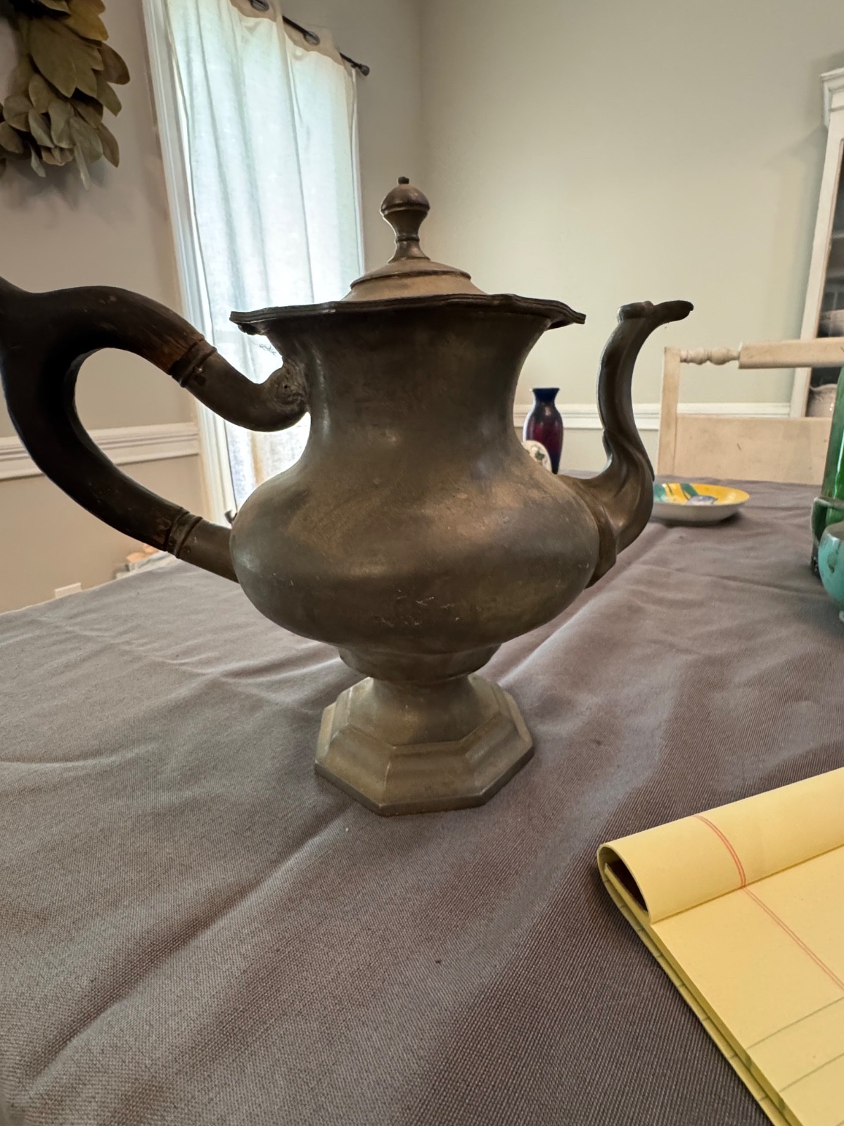 Antique c1840 Leonard Reed & Barton Britannia Hot Water Pot Pewter Wood Handle