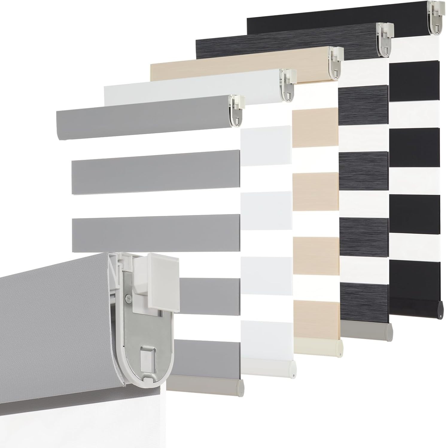 Gray METechs No-Drill Zebra Blinds – Dual Layer Light Filtering Cordless Shades