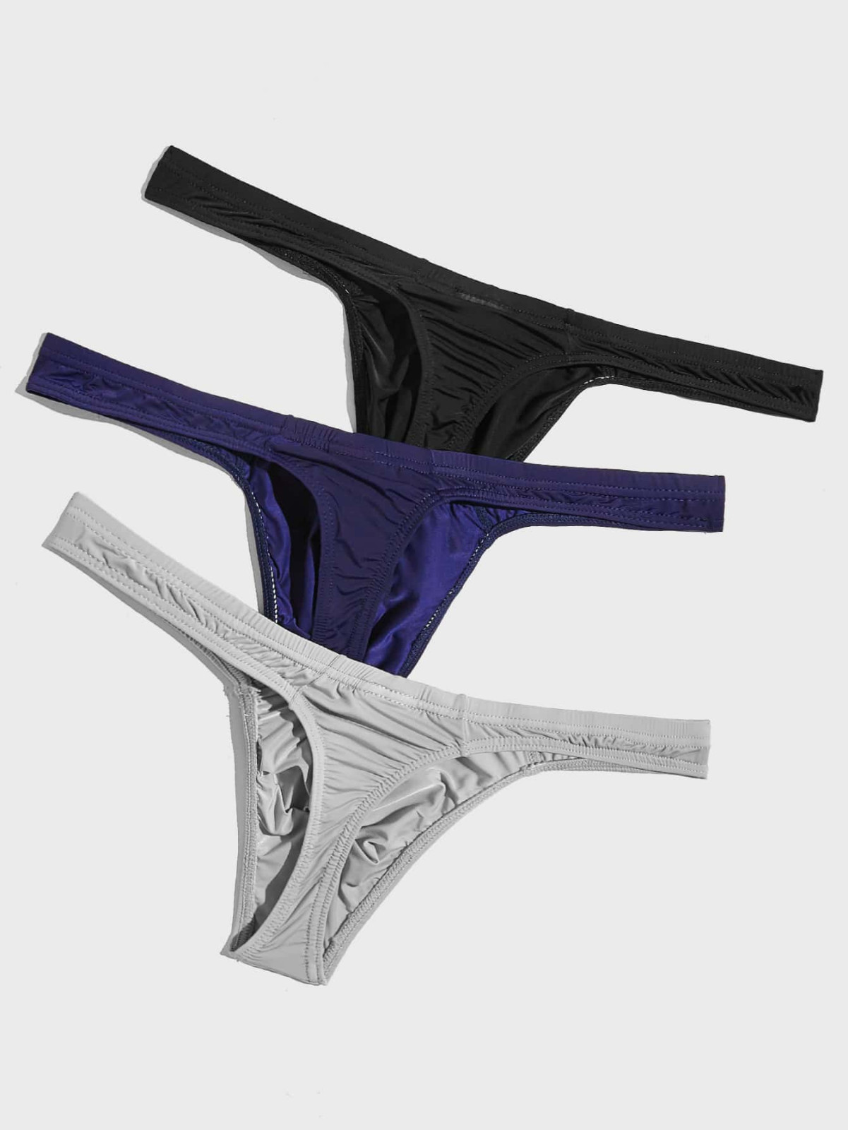 Men\'s Shein Polyester Black Navy Gray Sexy Thong Panties Underwear - Pack of 3