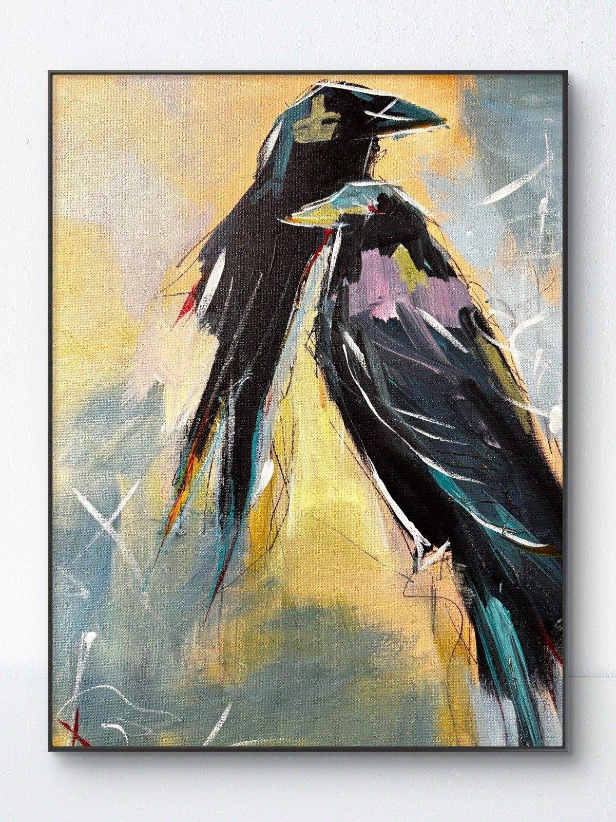 SAMATOWIC Two Crows 12x16 Abstract Expressionism Original Art 601