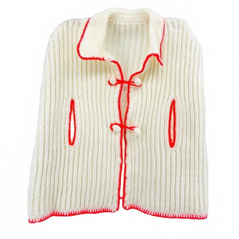 Vintage 90s Handmade Girls White Sweater Knit Cape