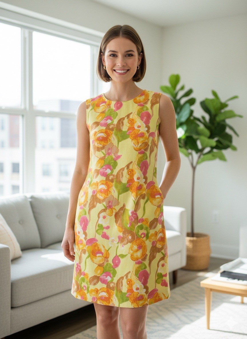 Vintage 1970s Handmade Linen Blend Tori Richard Honolulu Style Floral Dress