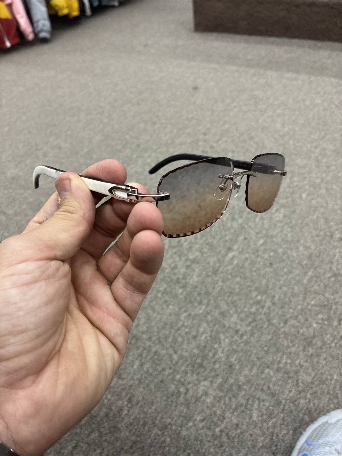 Men\'s Rimless Sunglasses White Gold - WHITE BUFFS DETROIT STYLE GLASSES