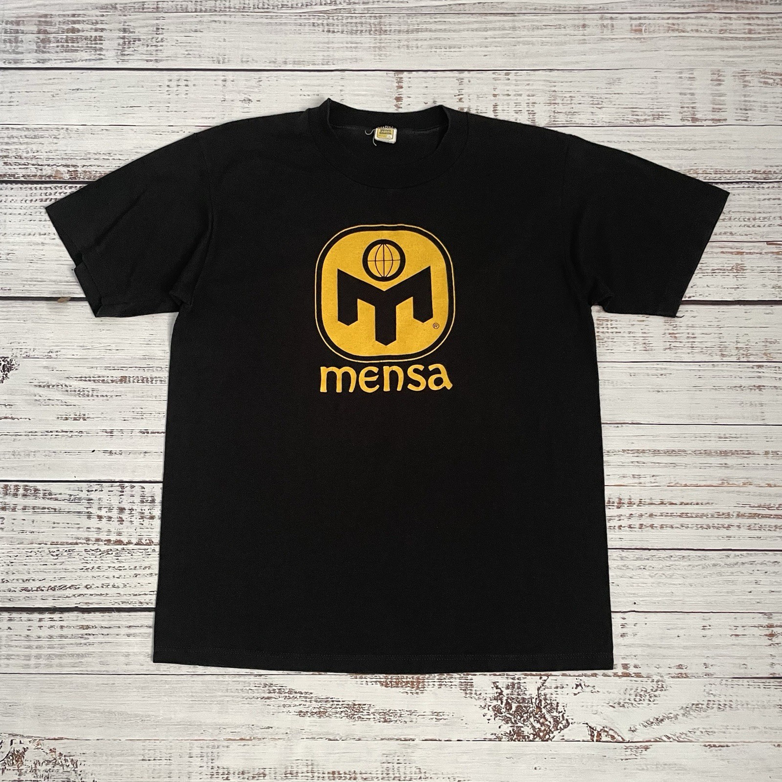 Vintage 80s Mensa International High IQ Society Promo Black Shirt Adult L Genius