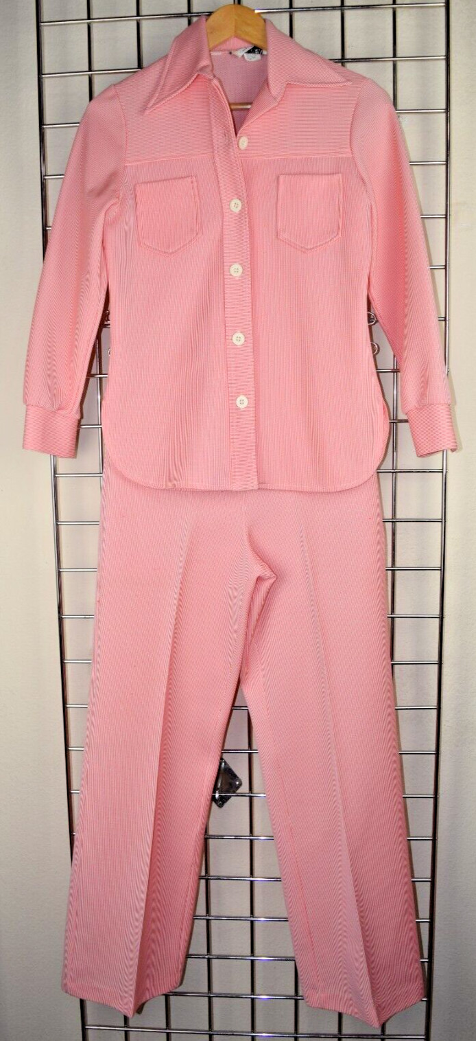 Vintage 70s Pants Top Set Red White Candy Stripe Size S/M Ecco Bay Poly Made USA