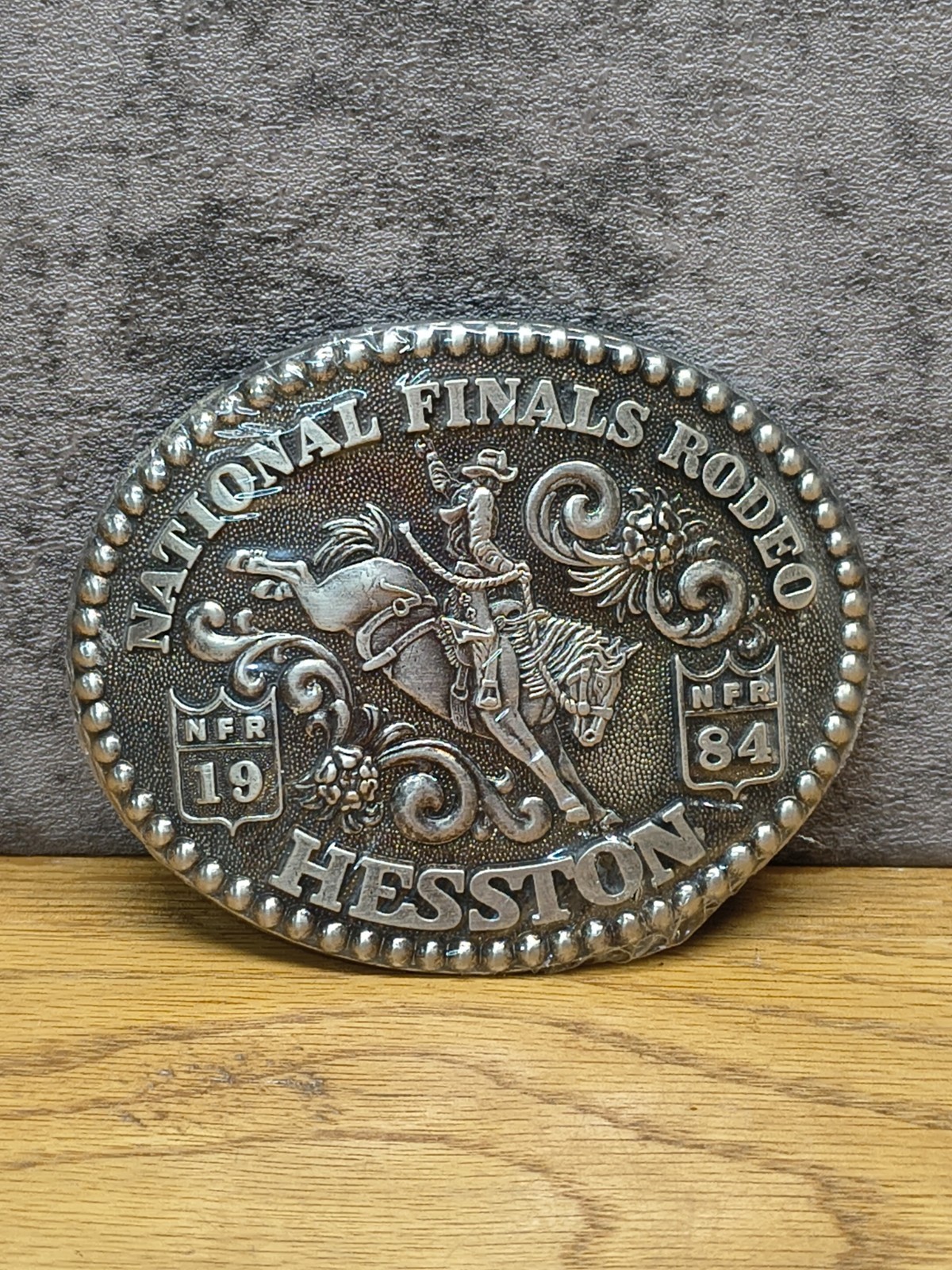 VTG 1984 Hesston Finals Rodeo Brass Belt Buckle Adult