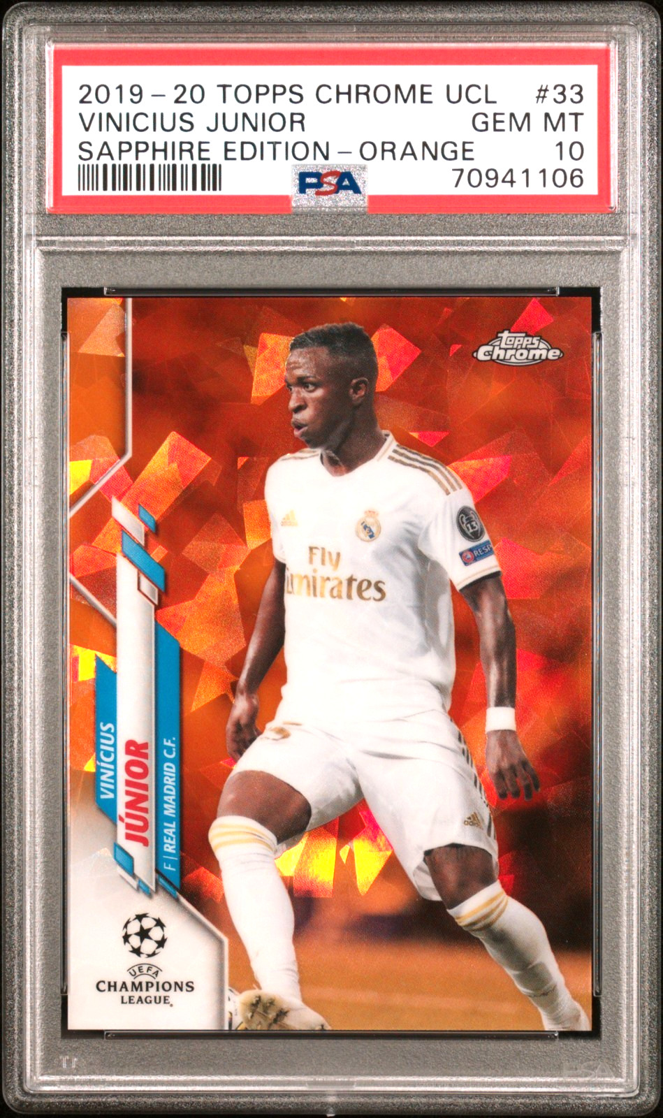 Vinicius Junior Orange /50 Sapphire PSA 10 2019-20 Topps Chrome UEFA Pop 9