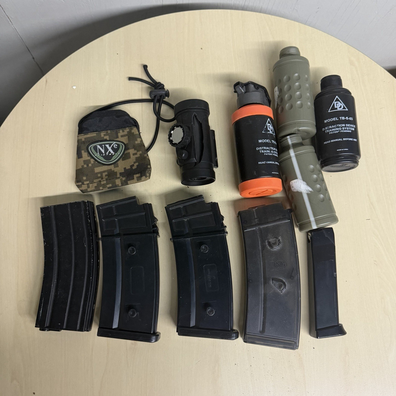 Airsoft Tactical Gear Accessories Lot - Magazines, Optic Sight, Grenade Shells