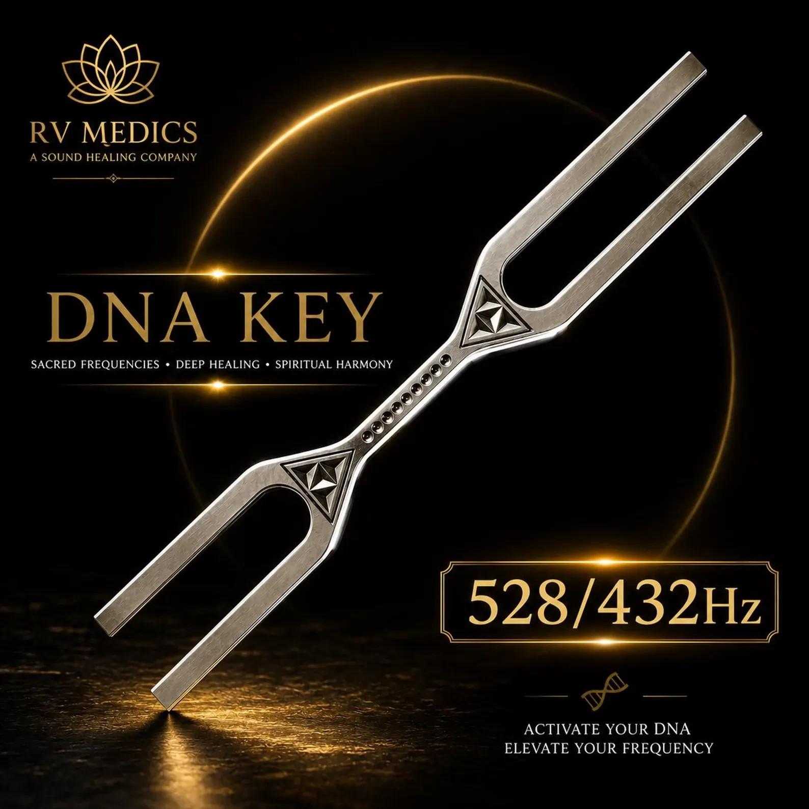 DNA Key Tuning Fork 528Hz & 432Hz – Giant Double-Sided Healing Frequency 