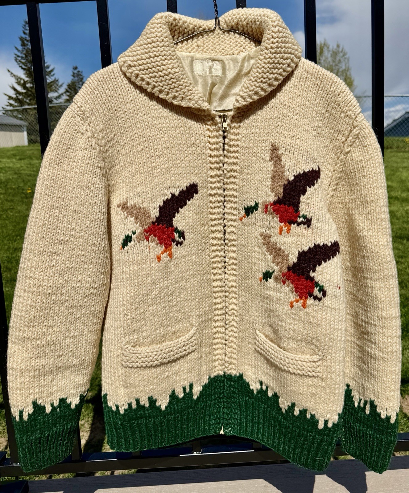 Vintage 1950’s Mary Maxim Cowichan Wool Duck Themed Coat Small/Medium