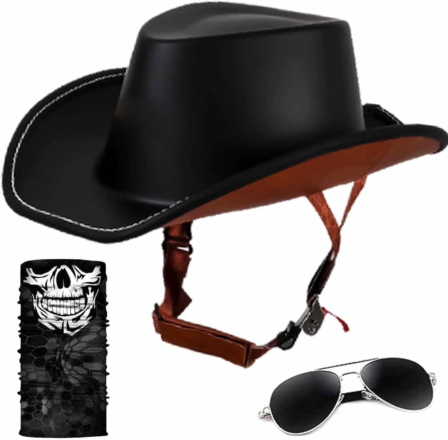 GYLRFAN Retro Motorcycle Half Helmet, Western Cowboy Hat Helmet Open Face DOT...