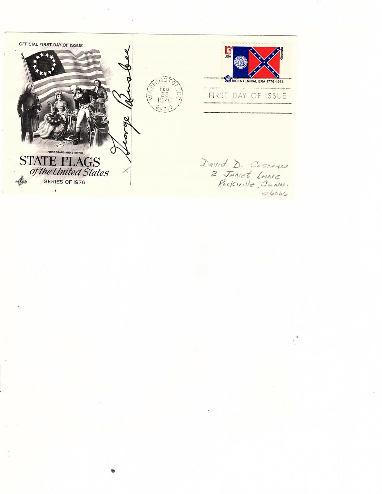 Georgia Governor George Busbee Autograph Signed 1976 cUSA flag cachet  (mb15