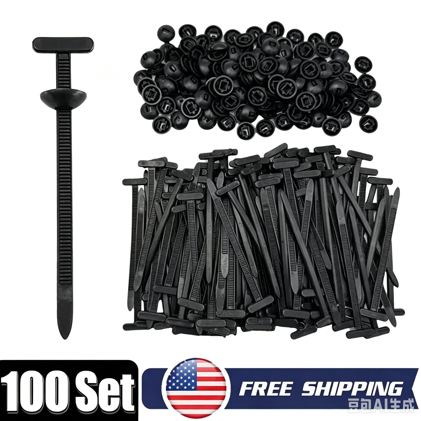 100pcs Nylon Universal Cable Tie Buckle Heavy Duty Self-Locking 