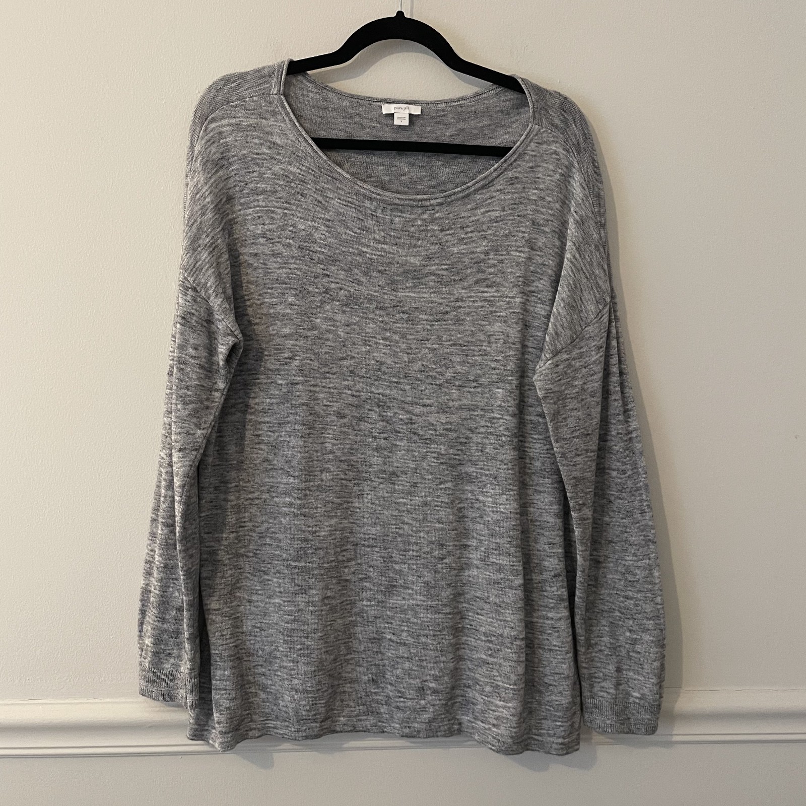 J Jill Pure Long Sleeve Knit Tunic Top Gray Sz L Cotton Minimalist Basic Travel