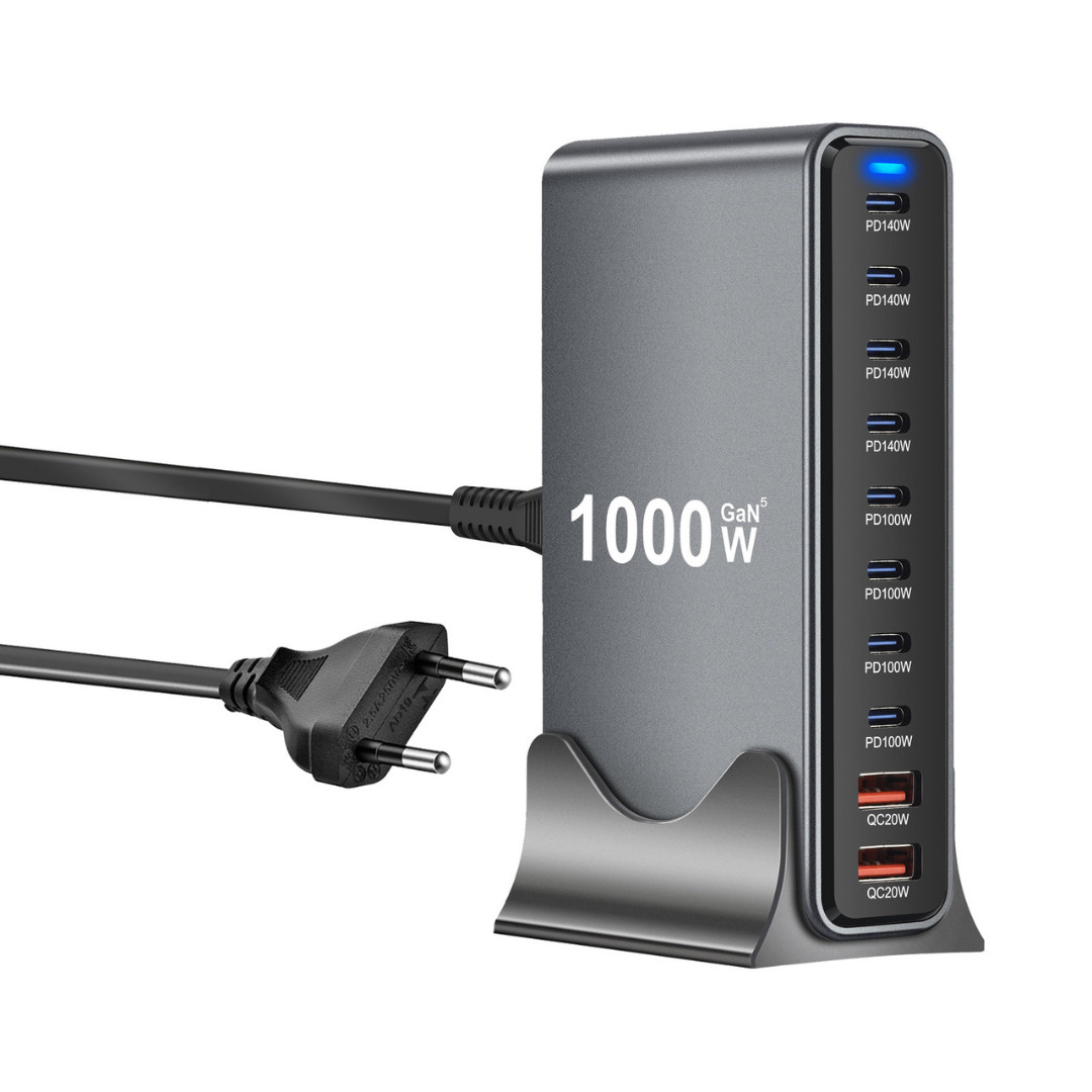 1000W Fast USB C GaN Ⅲ Pro Charger Block,8 Port Charging Station,Dual 140W PD3.1