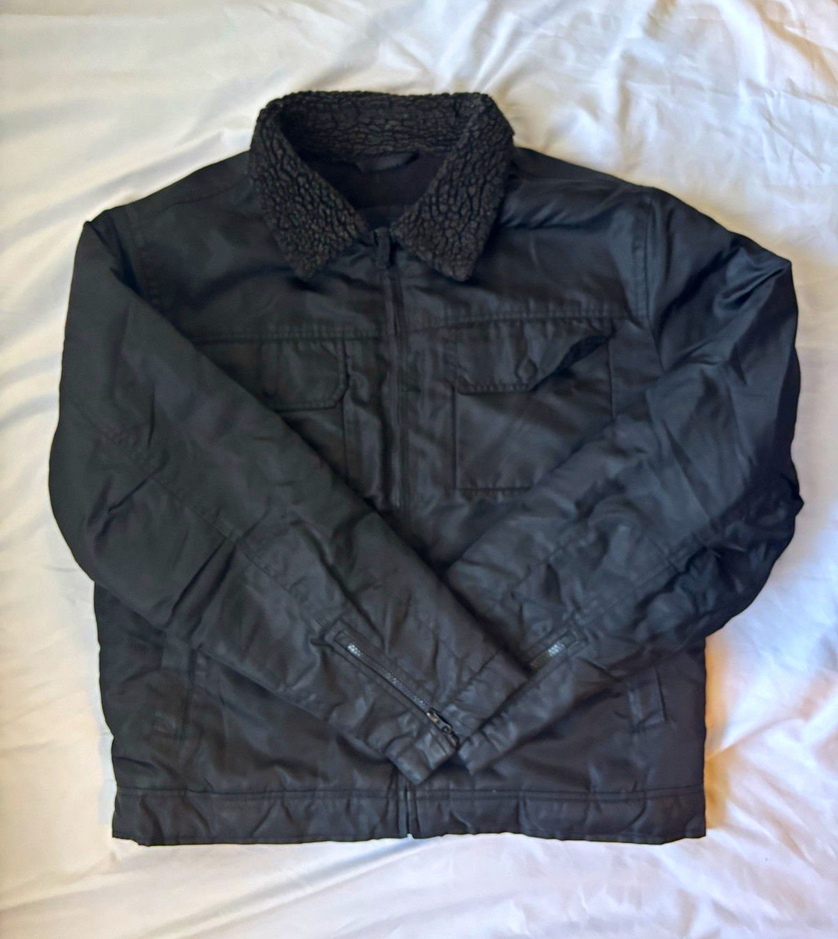 Vintage Early 2000s Gap Black Nylon Sherpa Collar Bomber Jacket - Size M Vintage Early 2000s Gap Black Nylon Sherpa Collar Bomber Jacket - Size M