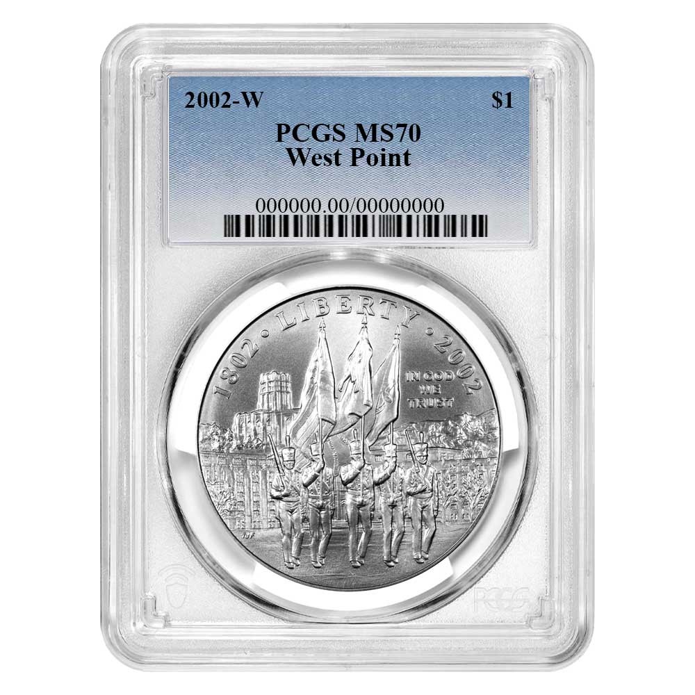 2002-W $1 UNC West Point Silver Commemorative PCGS MS70 Blue Label