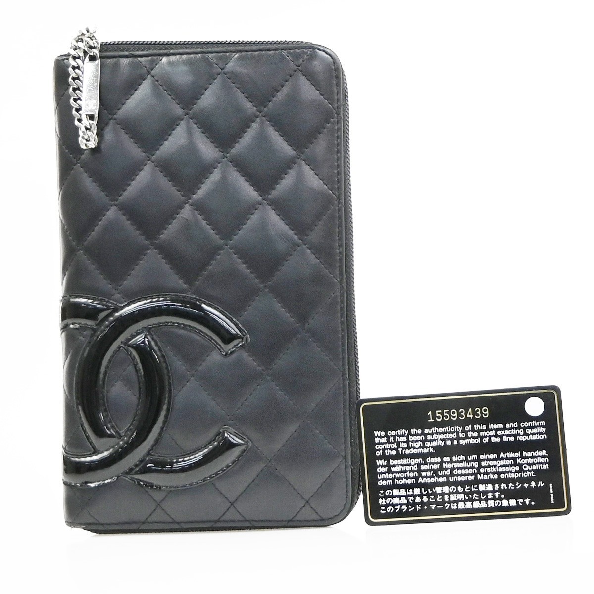 CHANEL CC Cambon Line Zip Around Long Wallet Patent Leather Black Italy 31KD741