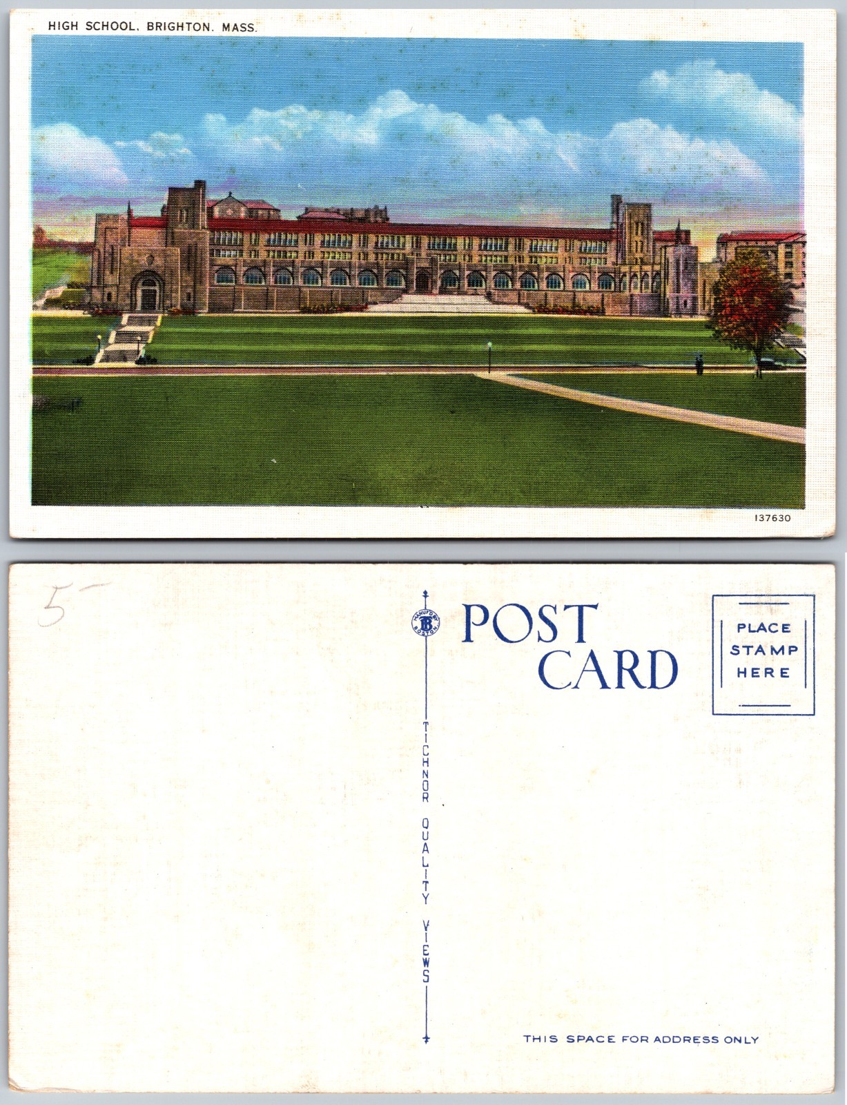 High School Brighton Mass Postcard