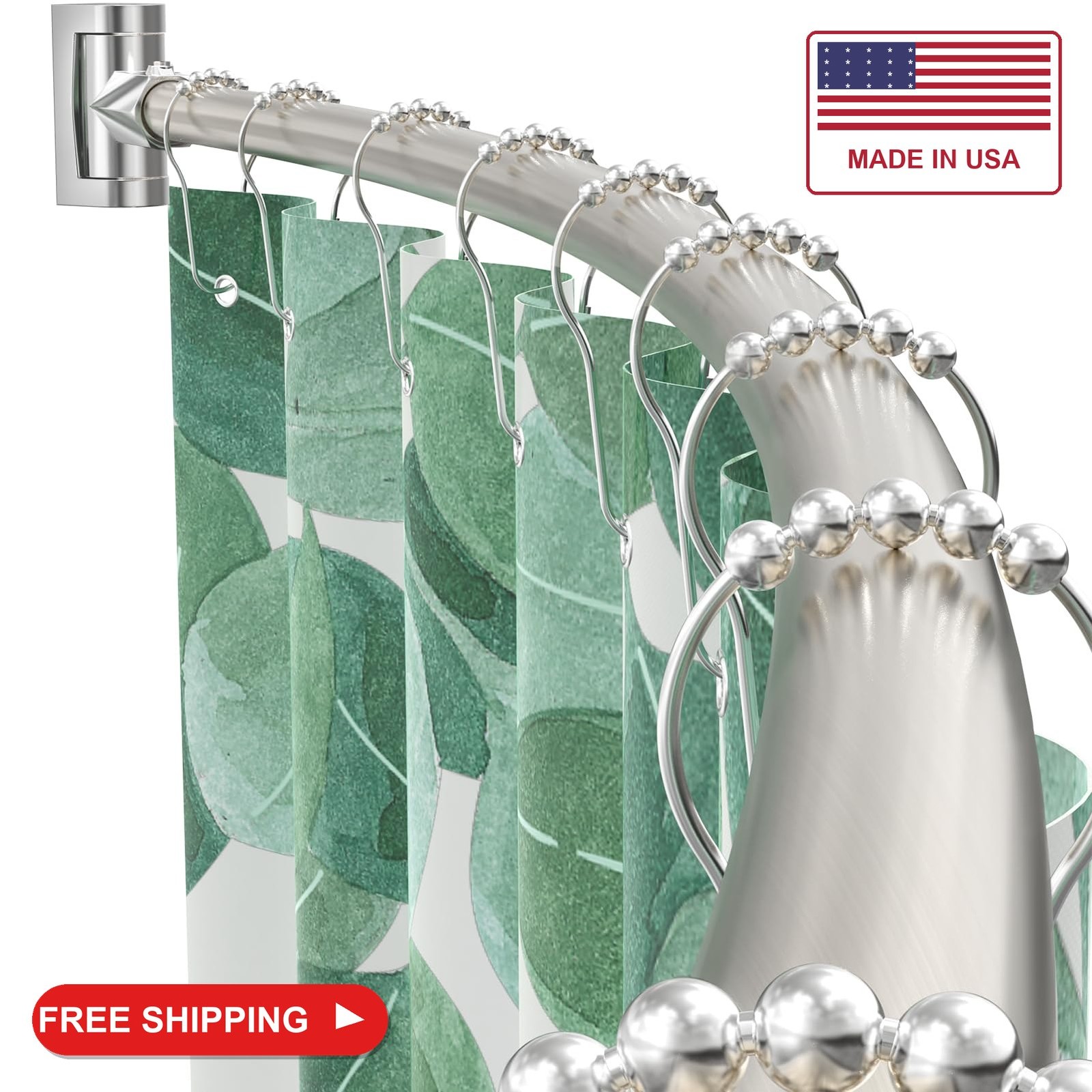 Curved Shower Curtain Rod For Bathroom, 38-72 Inches Adjustable, Nickel