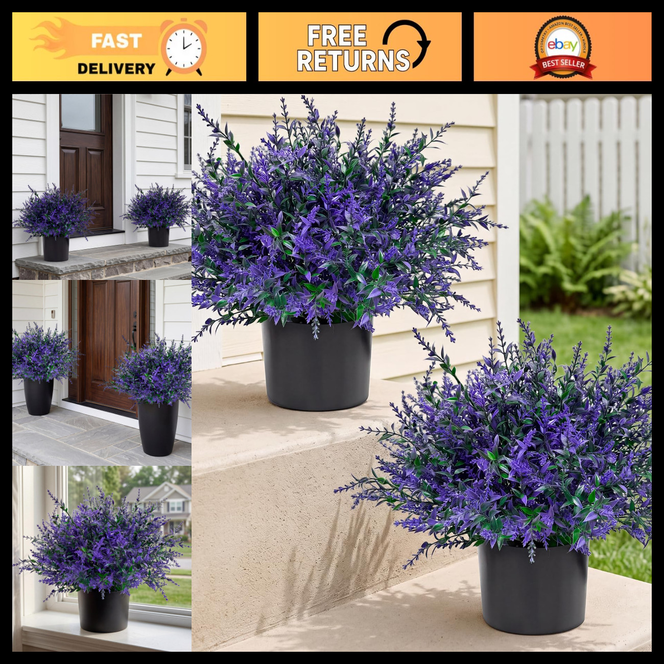 2 Set UV Resistant Artificial Lavender Topiary Trees - Faux Potted Plants for Ga