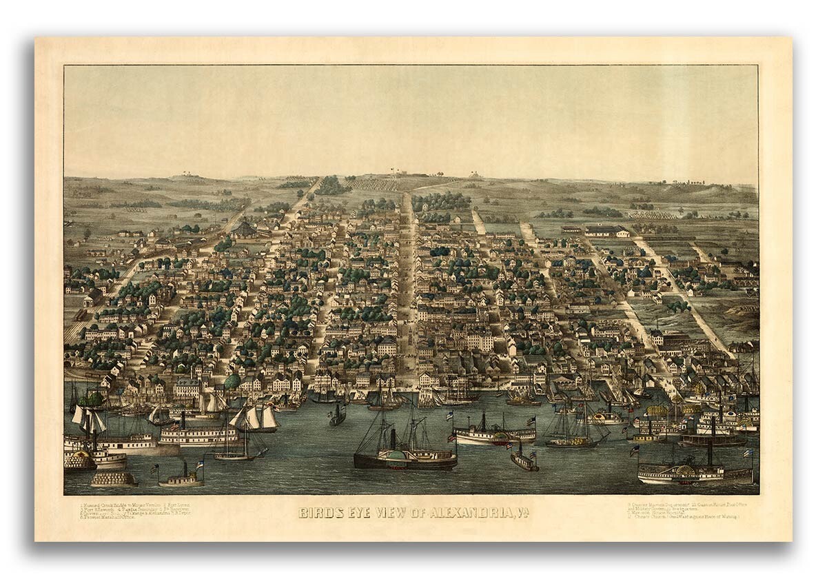 1863 Alexandria Virginia Vintage Old Panoramic City Map - 24x36