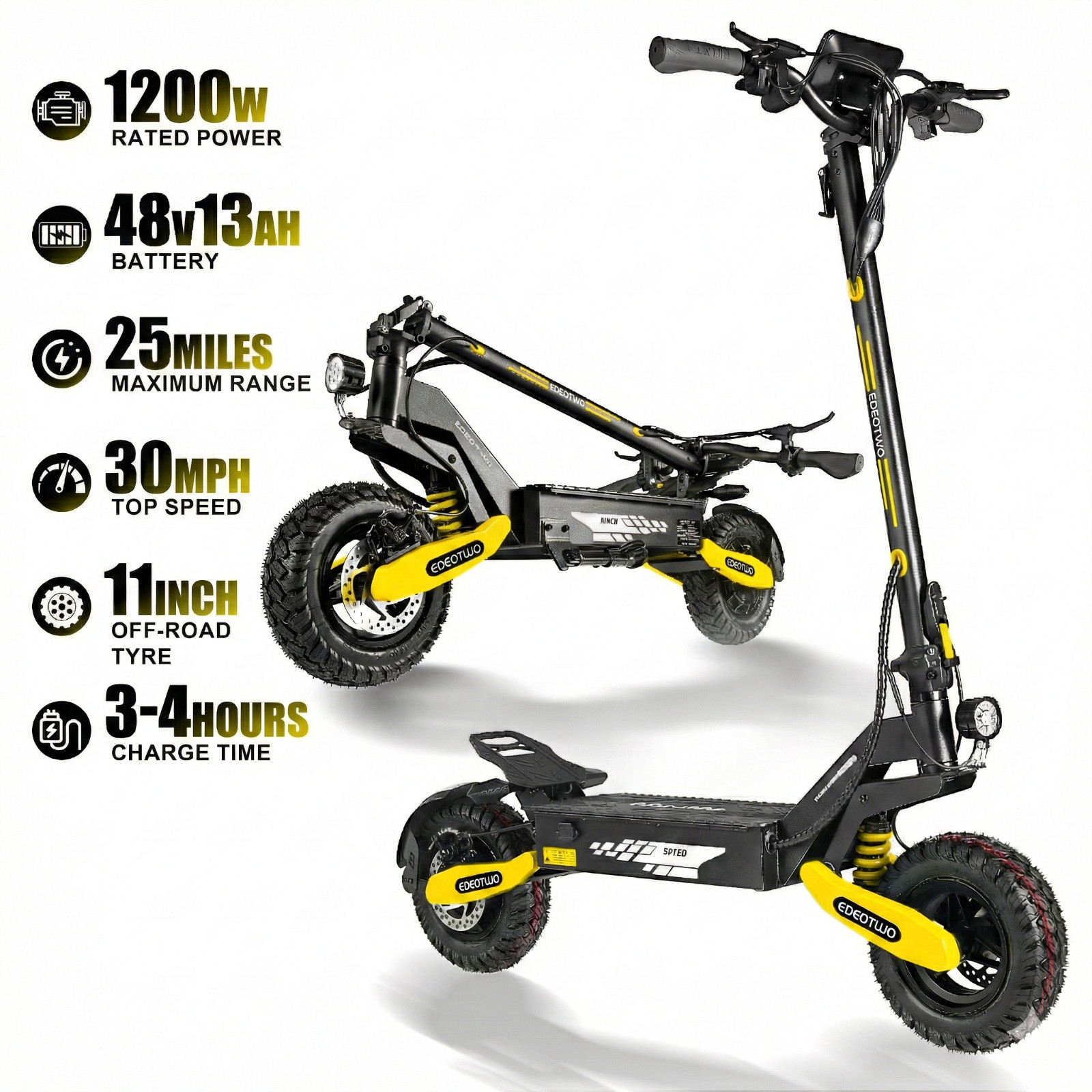 EOEOTWO Electric Scooter for Adults Foldable Off-road 1200W 30MPH E-Scooter, UL