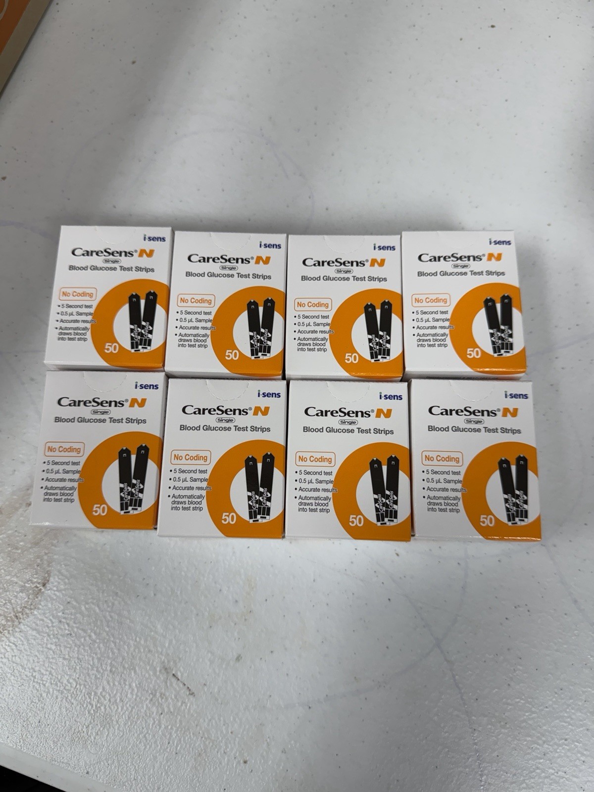 400 CARESENS N GLUCOSE TEST STRIPS, 8 BOXES OF 50, EXP 12-10-27, SEALED BOXES