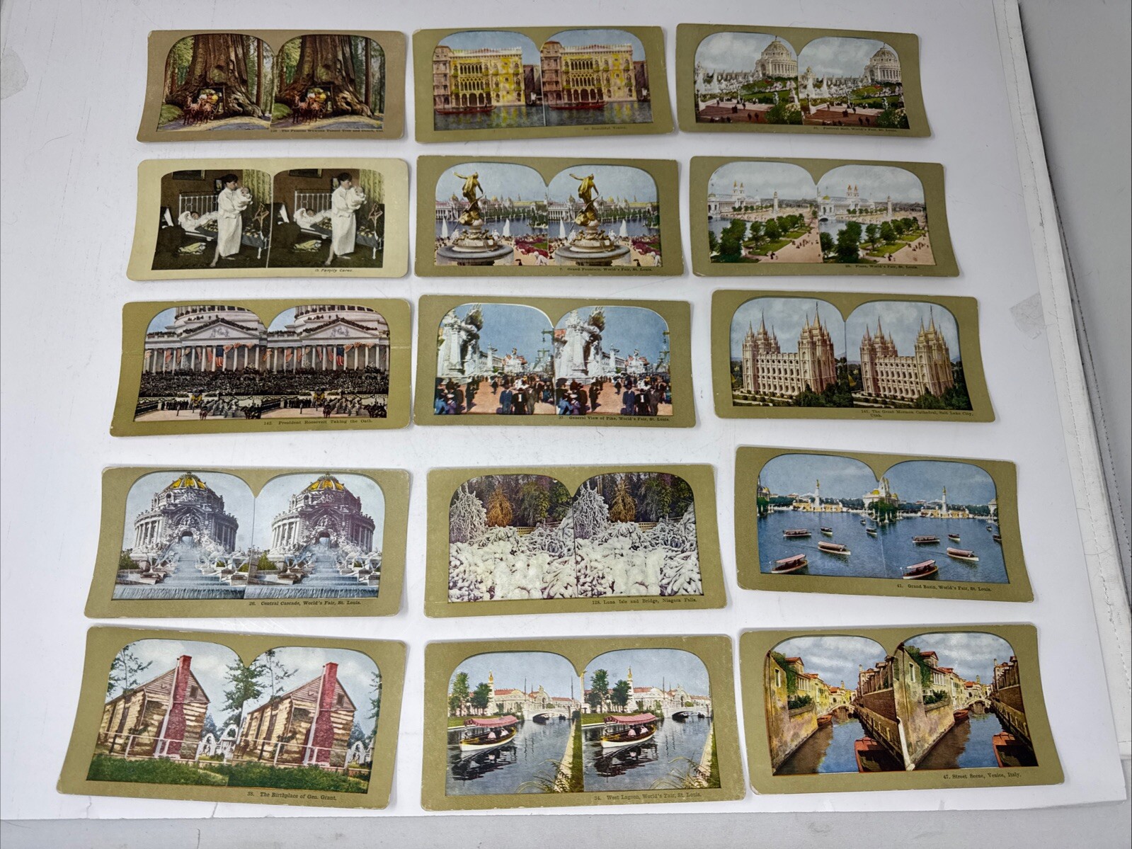 15 Antique Stereoview Cards Lithographs Mixed Views Unbranded