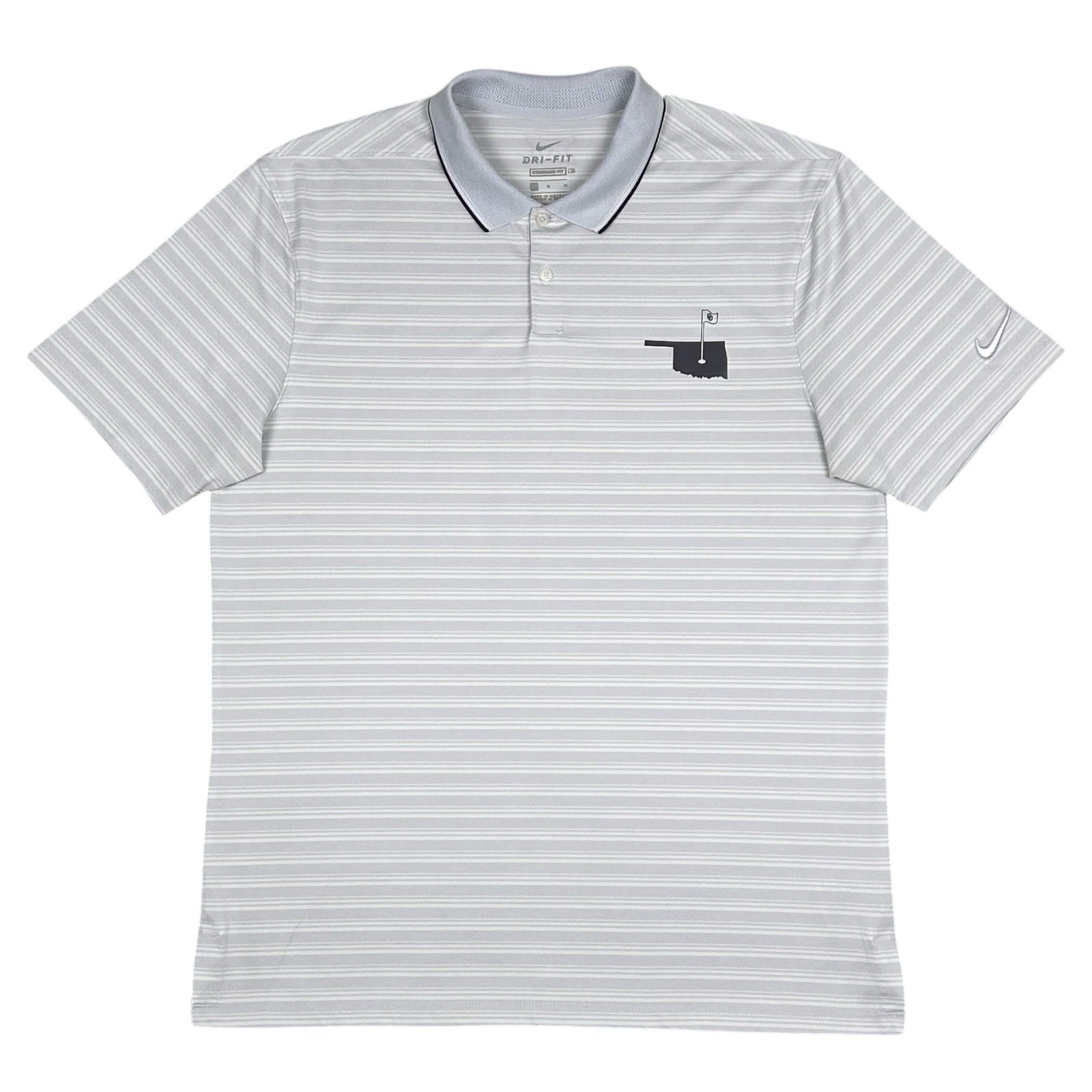 Nike Oklahoma Sooners Golf Polo Shirt Dri Fit Mens Medium White Gray Striped OU