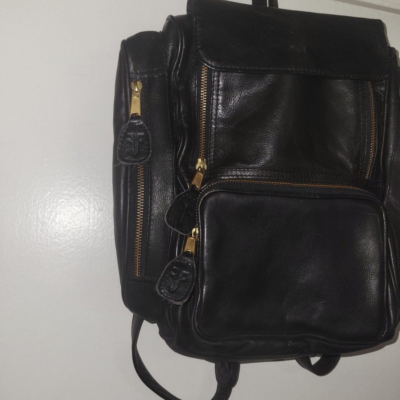 Vintage Frye Black Leather Backpack Multi Pocket Brass Hardware Rare Unisex