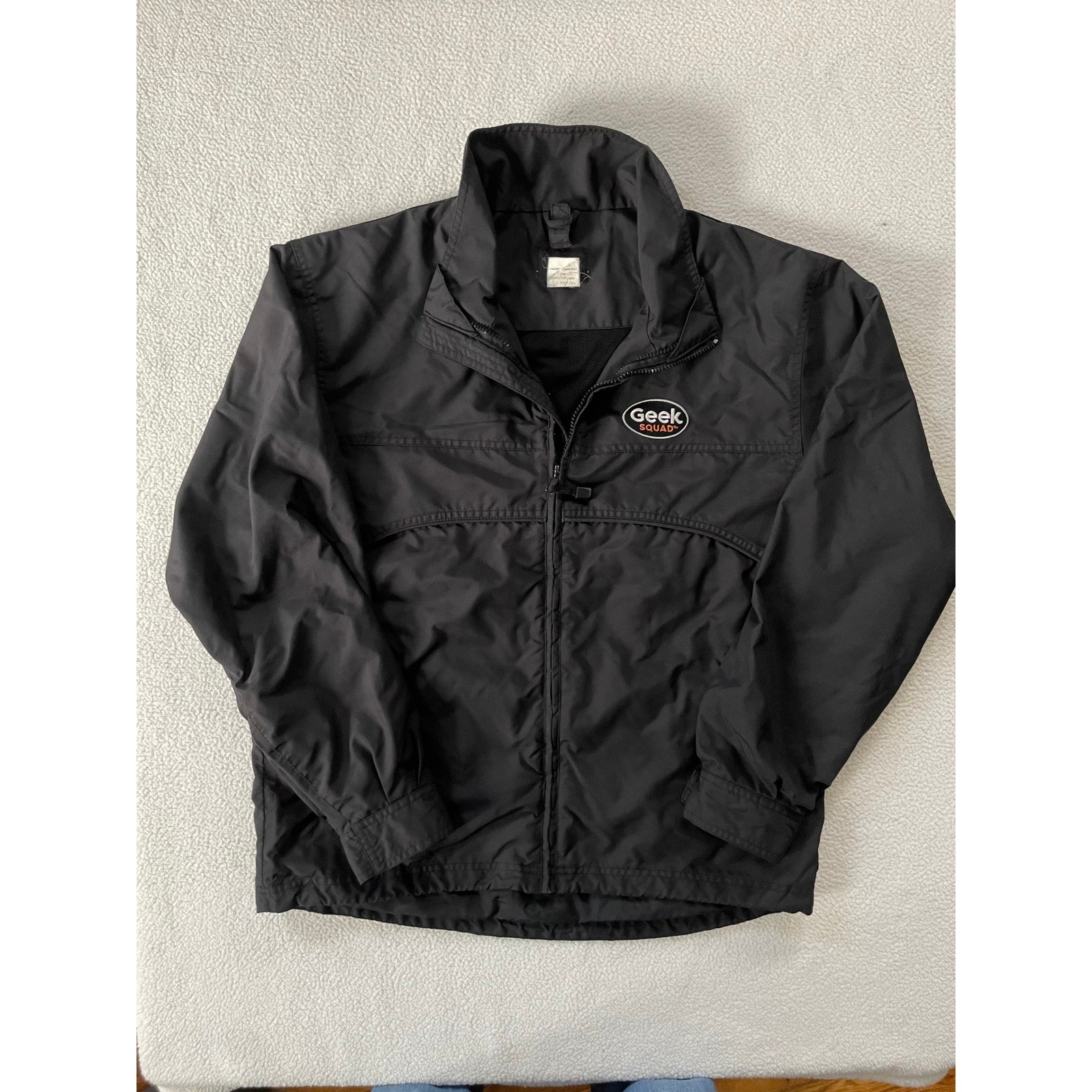 Geek Squad Men Medium Windbreaker Jacket Black Embroidered Logo Full Zip Utility