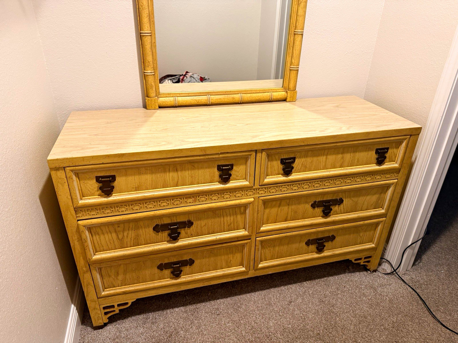 Dixie Shangri La 6-Drawer Dresser w/ Mirror, Light Wood Tone, Beige