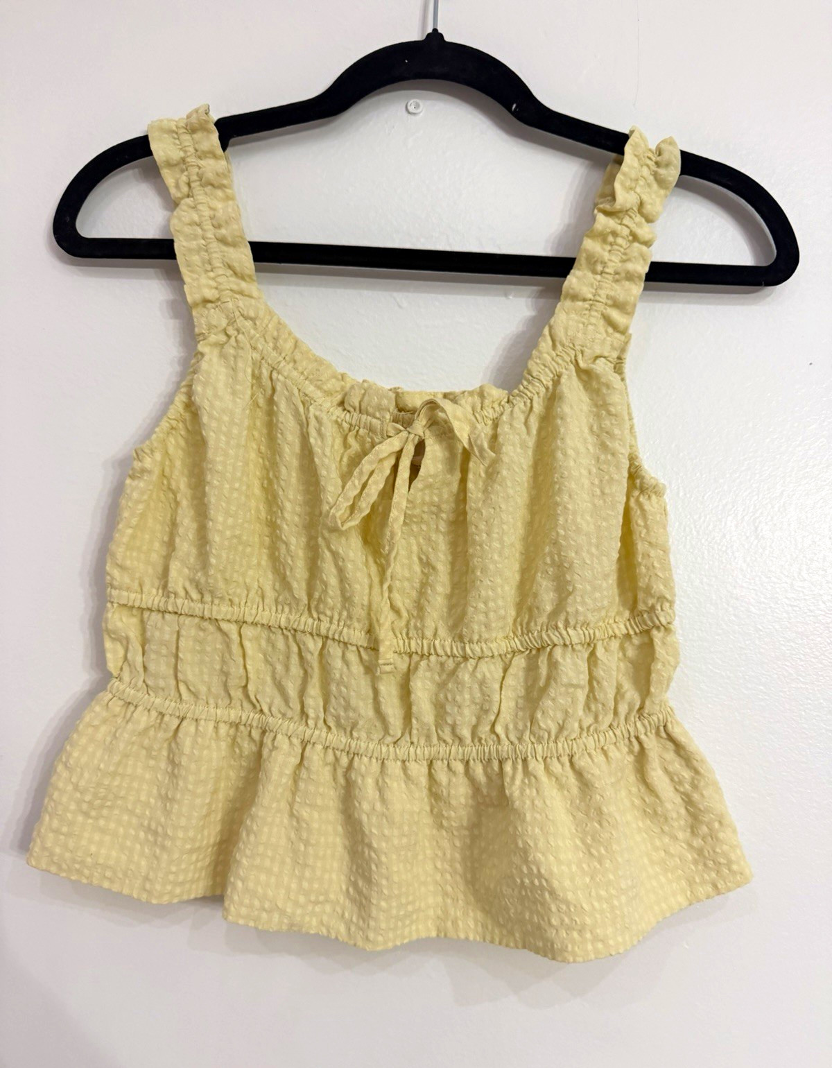 Auden Women’s S Yellow Solid Scoop Neck Sleeveless Ruffle Tie Tank Top Auden Women’s S Yellow Solid Scoop Neck Sleeveless Ruffle Tie Tank Top